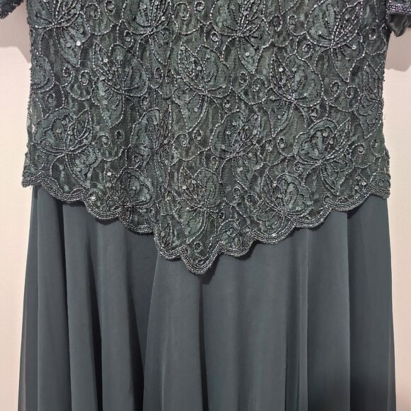 Vintage - Brilliante By J.A. - Dress Beaded Long Formal Evening - Size L - Green - Picture 7 of 9
